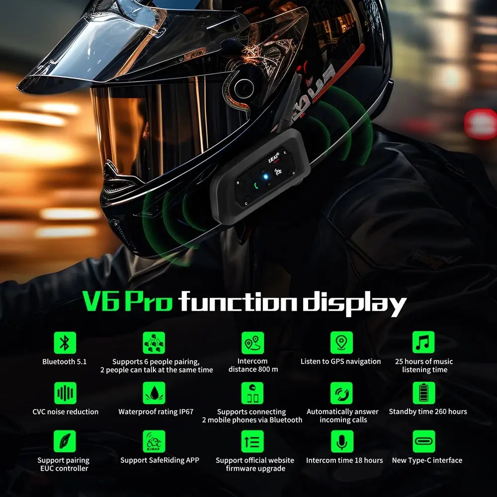 هاتف داخلي مشغل موسيقى V5.1 مق - مراجعة Motorcycle Helmet Intercom 6 Rider وسعره
