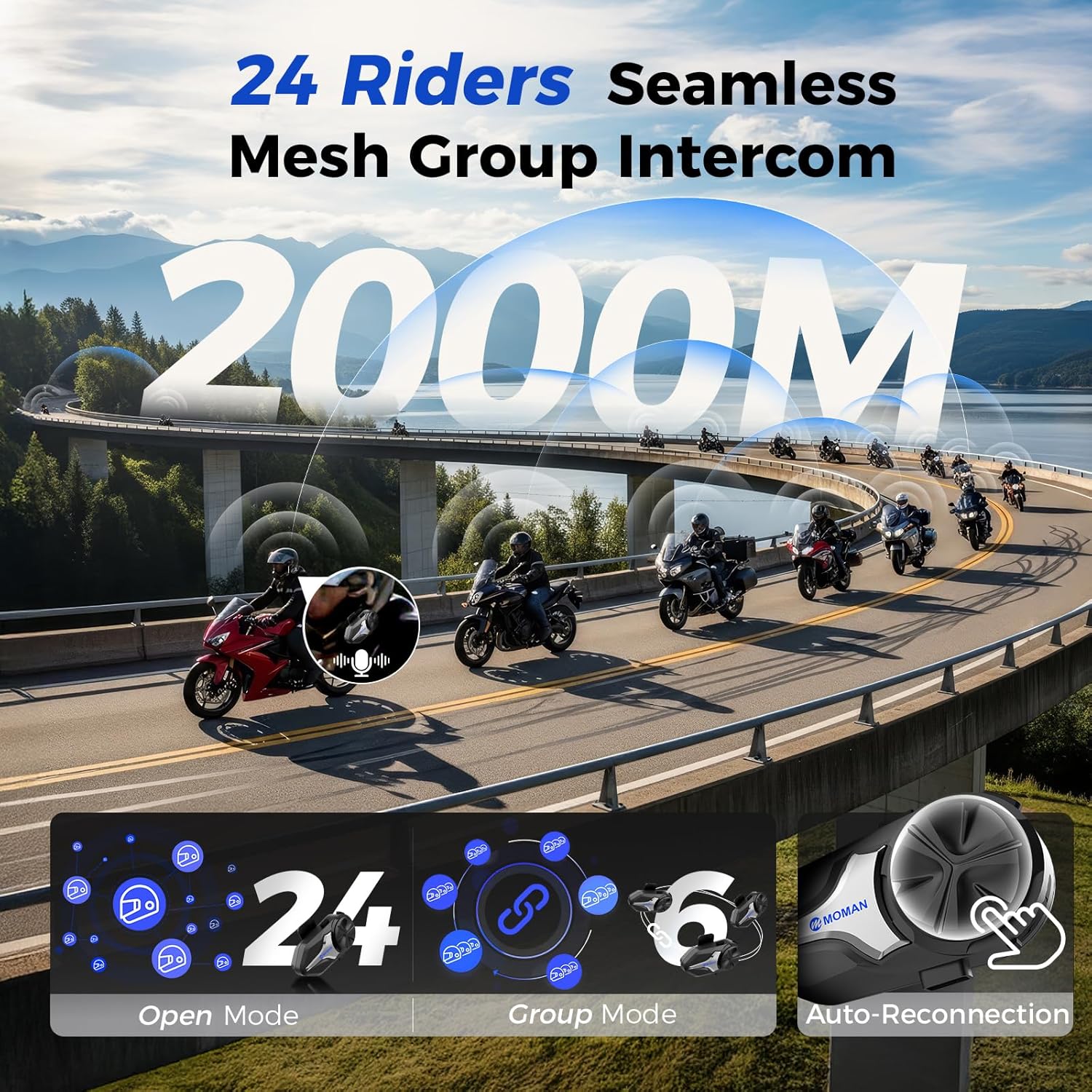 مومان دراجة نارية خوذة بلوتوث  - مراجعة Motorcycle Intercom Mesh 2000M وسعره